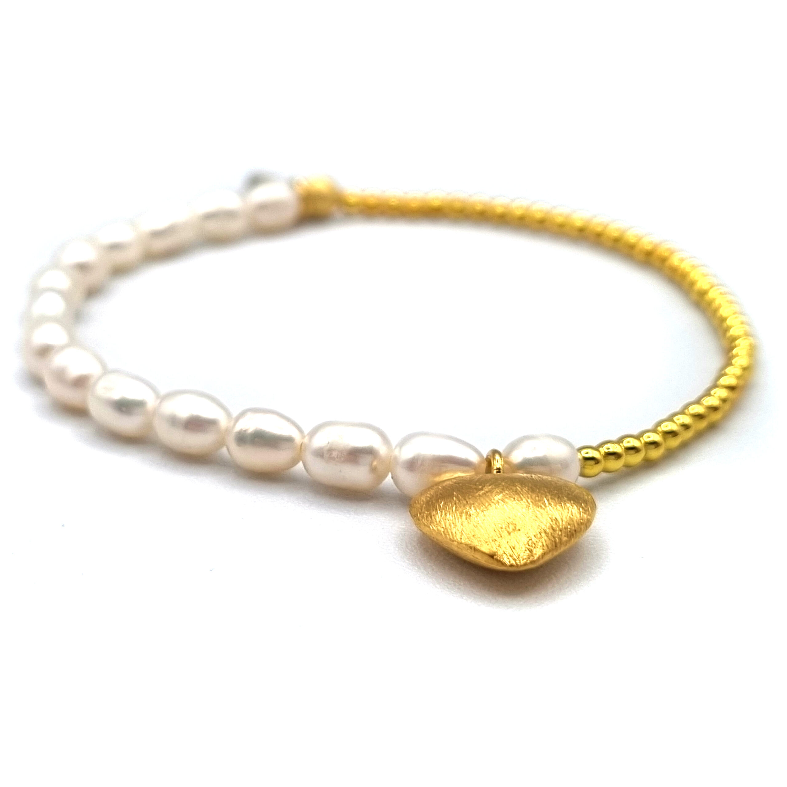 ARMBAND Süßwasserperlen und Hämatit mit Herz gold