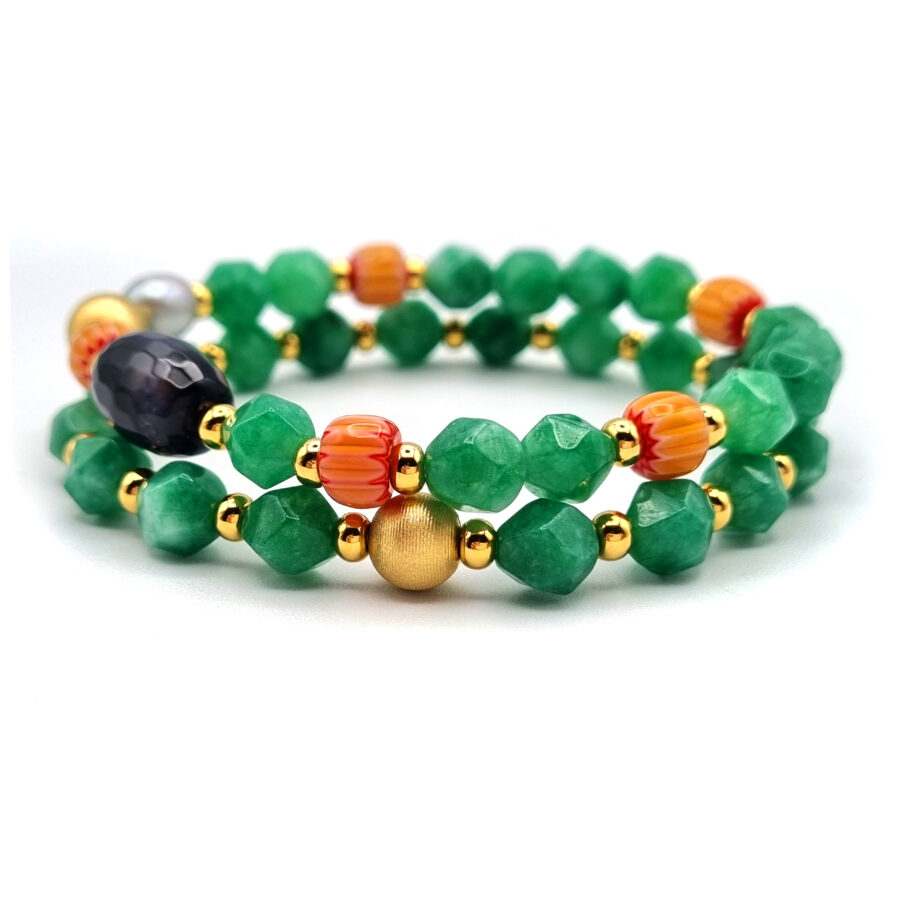 Armband Set Jade mit Achat und Silber vergoldet