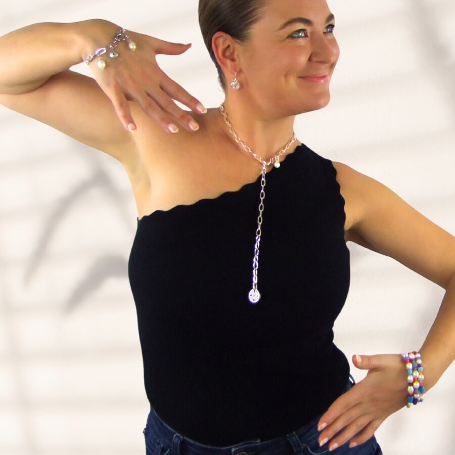 KETTE Y-Look mit glänzenden Gliedern und Perlen, UNIKAT