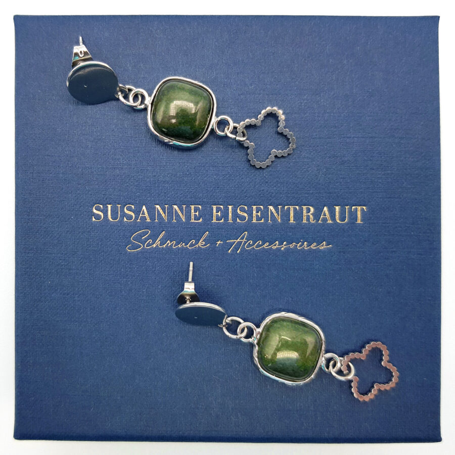 Ohrringe Edelstahl, Naturstein Jade grau/grün