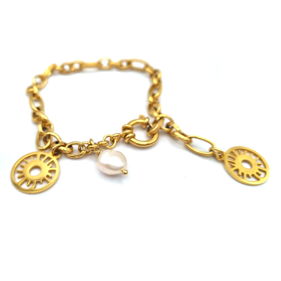 ARMBAND Edelstahl mit Anhängern und Perle