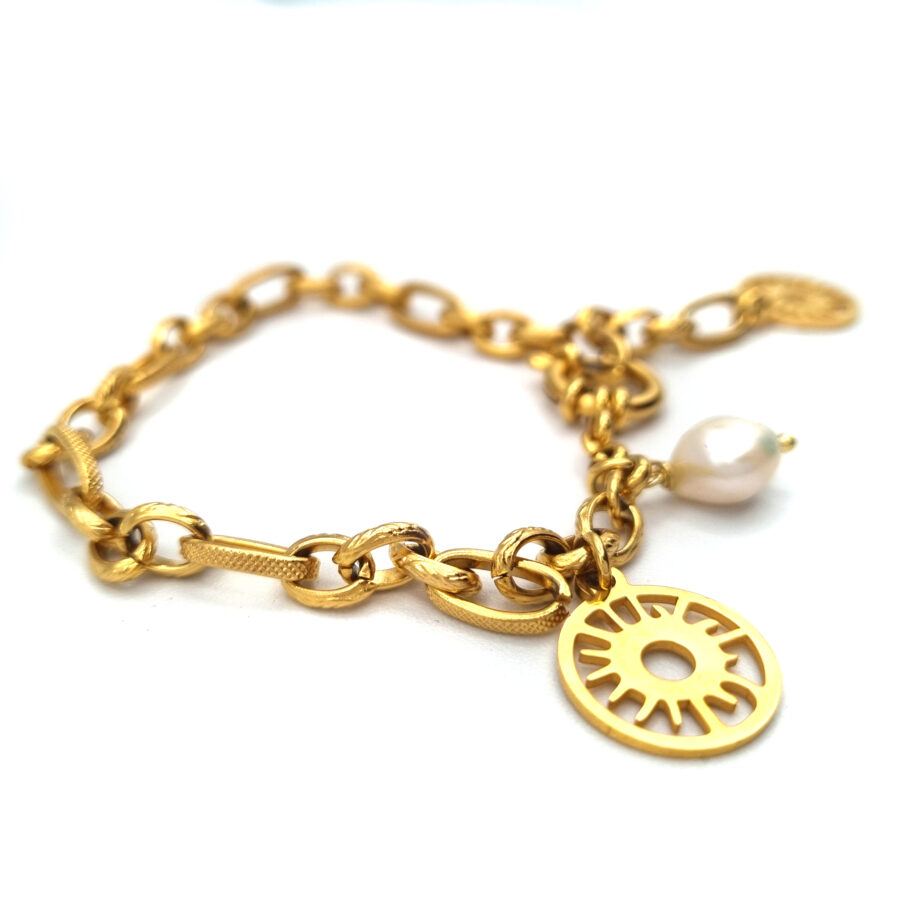 ARMBAND Edelstahl mit Anhängern und Perle