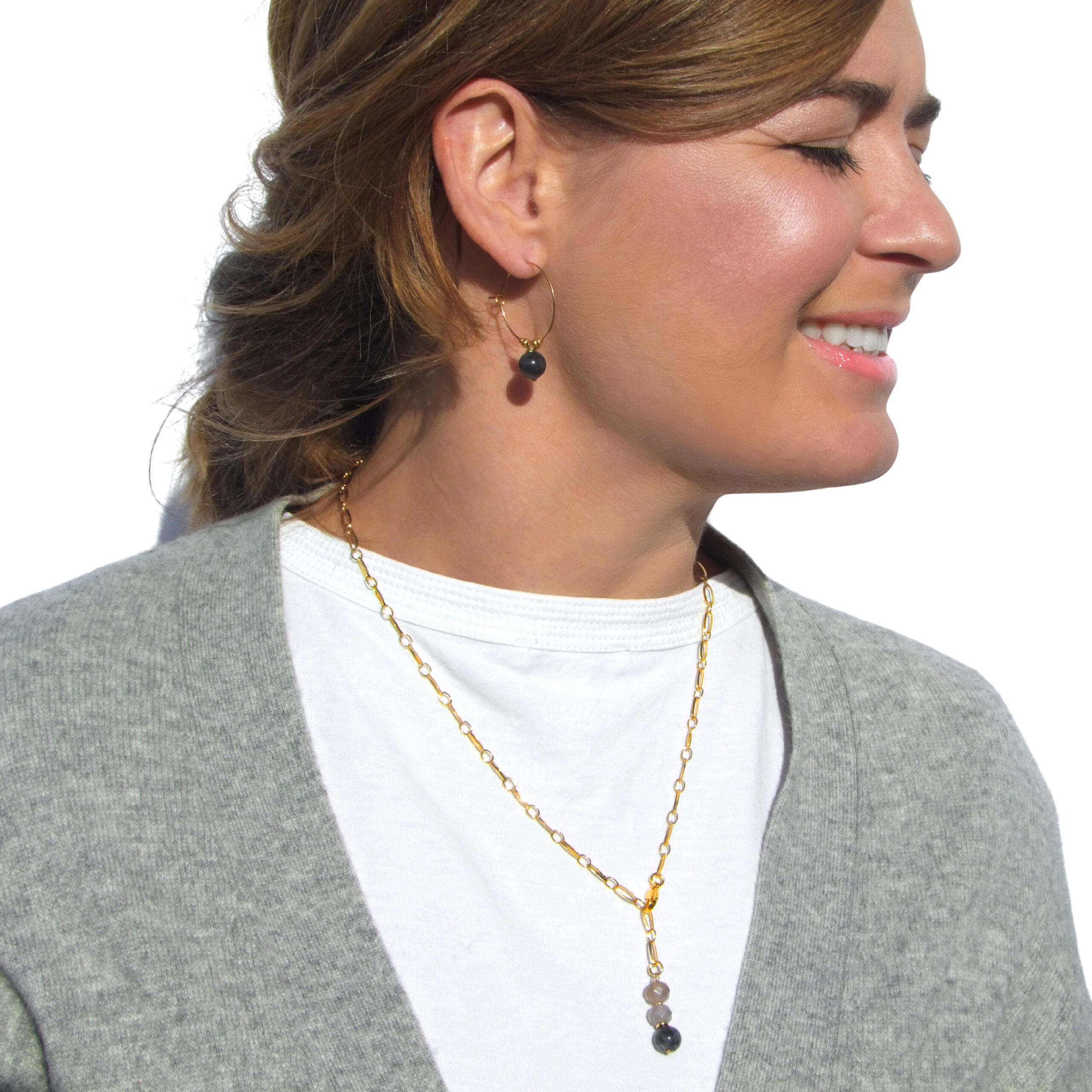 KETTE und OHRRINGE mit Achat und Labradorit