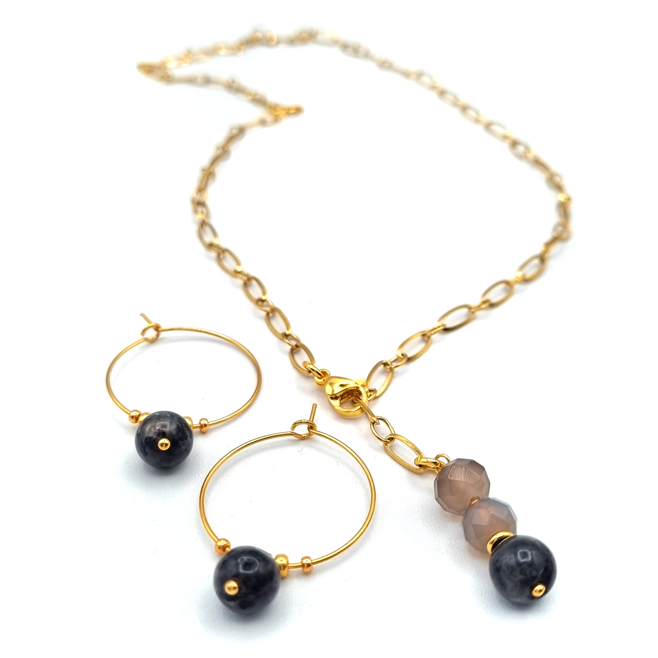 KETTE und OHRRINGE mit Achat und Labradorit