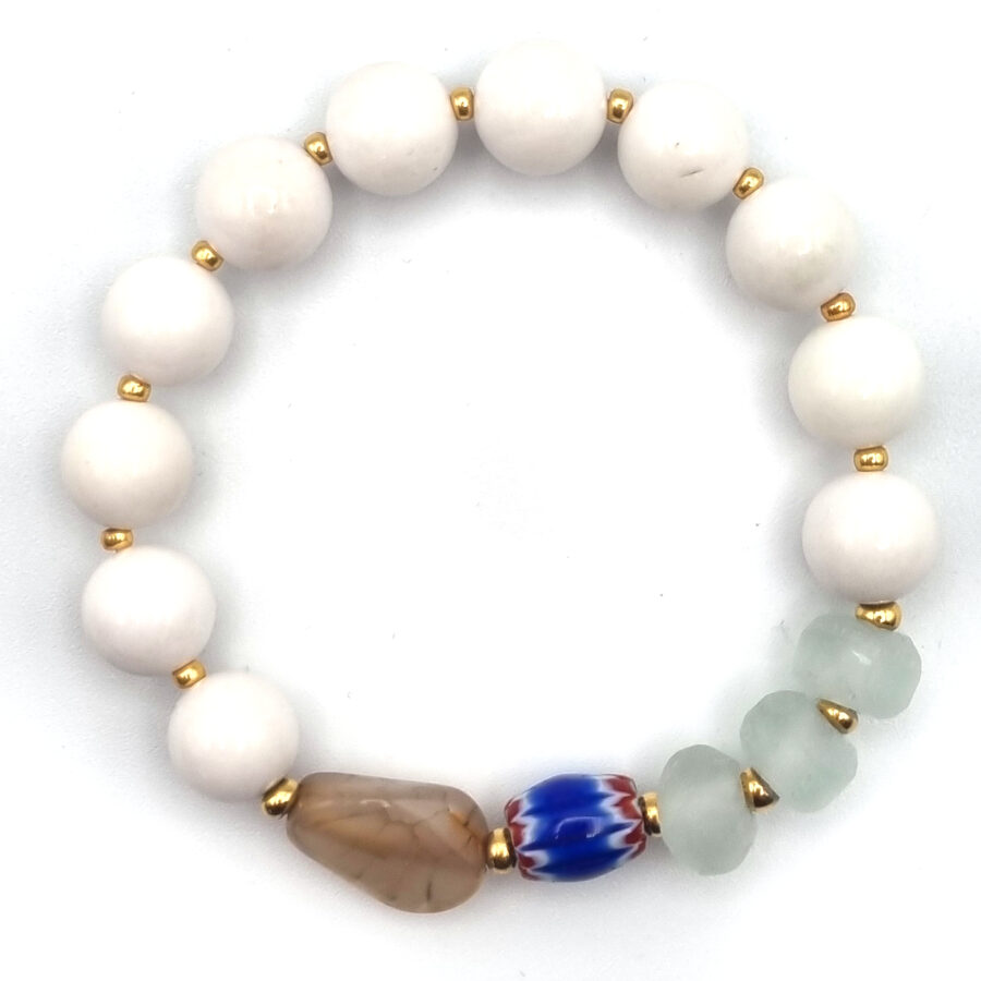 ARMBAND Jade weiß, Achat und Glas