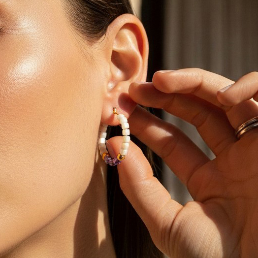 OHRRINGE Edelstahl Creolen mit Perlmutt