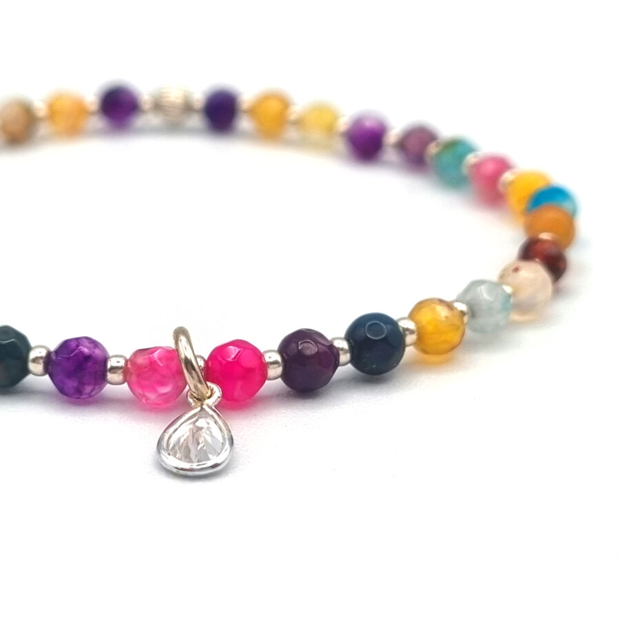 ARMBAND Achat in bunten Farben mit Zirkonia, Silber