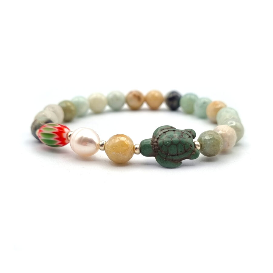 ARMBAND Amazonit opak mit Schildkröte