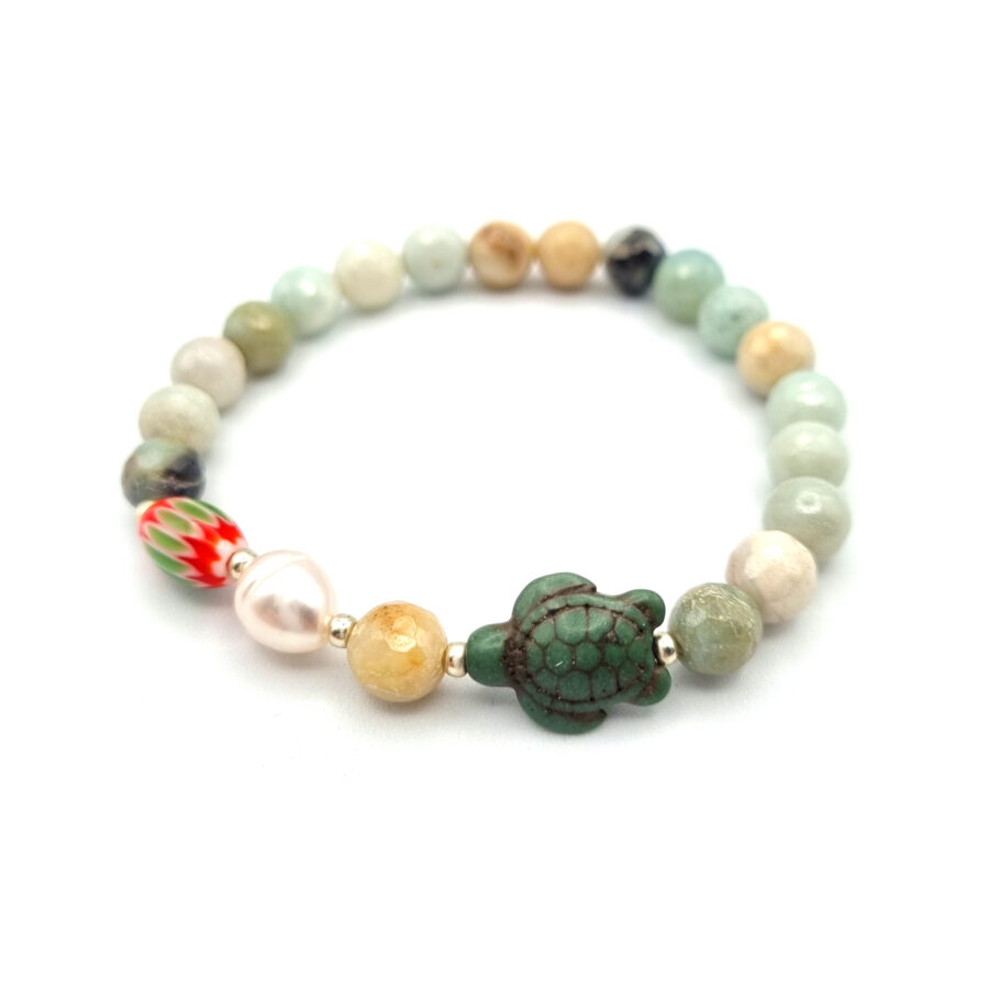 ARMBAND Amazonit opak mit Schildkröte