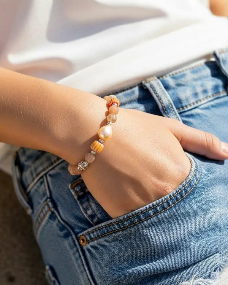 ARMBAND Sonnenstein mit Silber und Perle