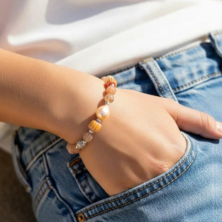 ARMBAND Sonnenstein mit Silber und Perle