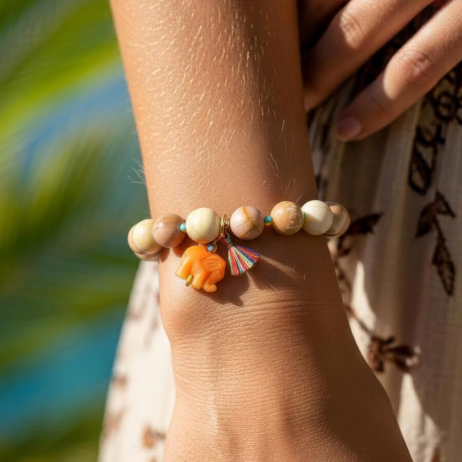 ARMBAND Mookait mit Elefant und Quaste