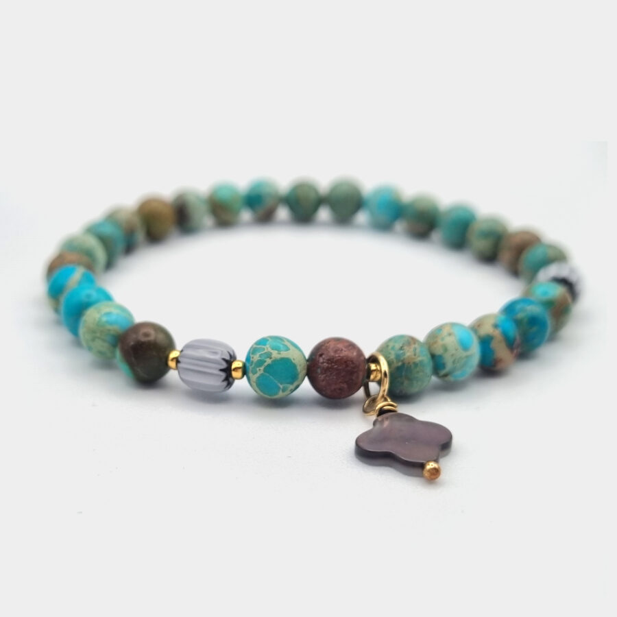 ARMBAND Jaspis mit Anhänger aus Perlmutt