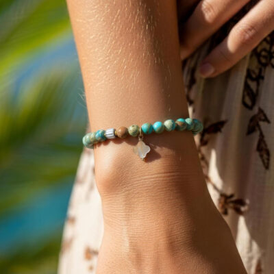 ARMBAND Jaspis mit Anhänger aus Perlmutt