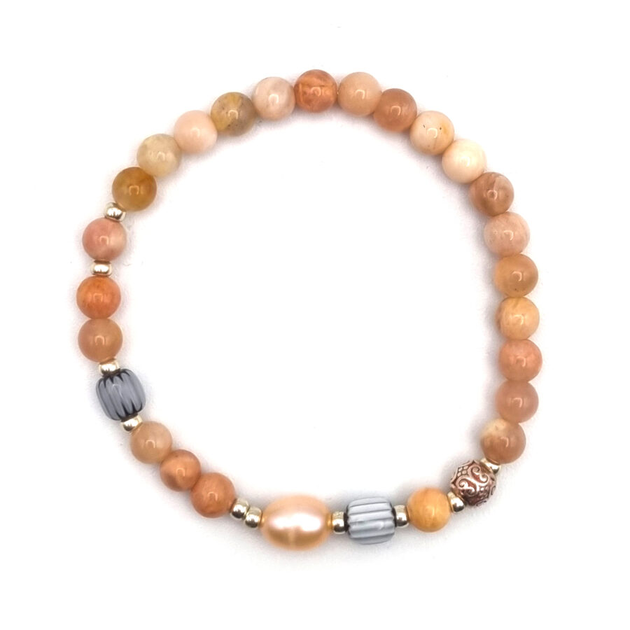 ARMBAND Sonnenstein mit Silber und Perle, schwarz