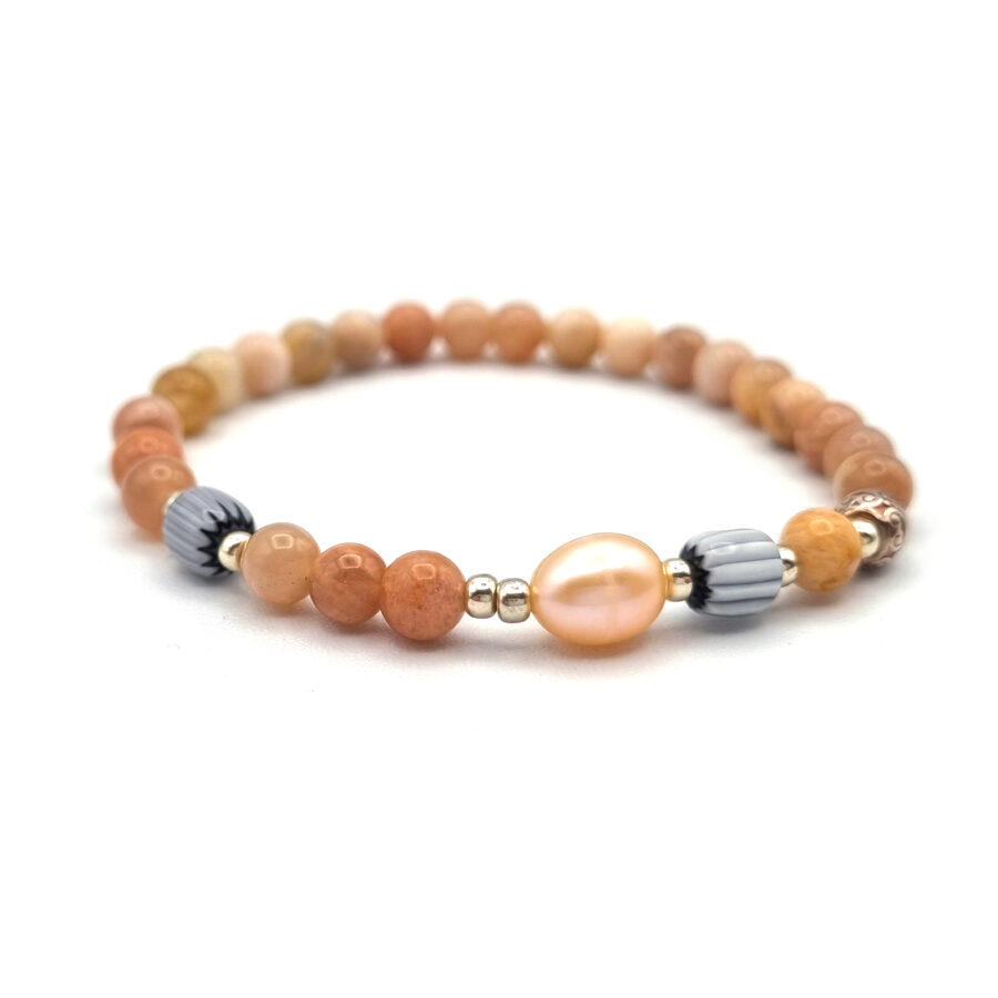 ARMBAND Sonnenstein mit Silber und Perle, schwarz