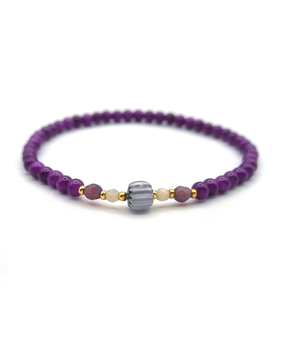 ARMBAND Glasperlen lila mit vergoldeten Elementen