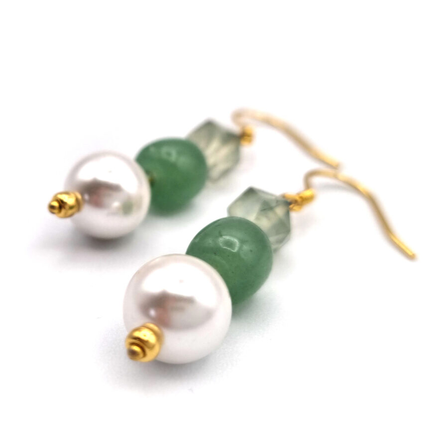OHRRINGE Sterling Silber mit Prehnit, Aventurin und Perle