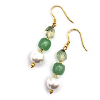 OHRRINGE Sterling Silber mit Prehnit, Aventurin und Perle