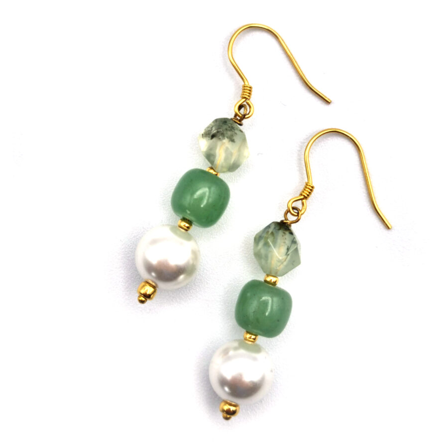 OHRRINGE Sterling Silber mit Prehnit, Aventurin und Perle