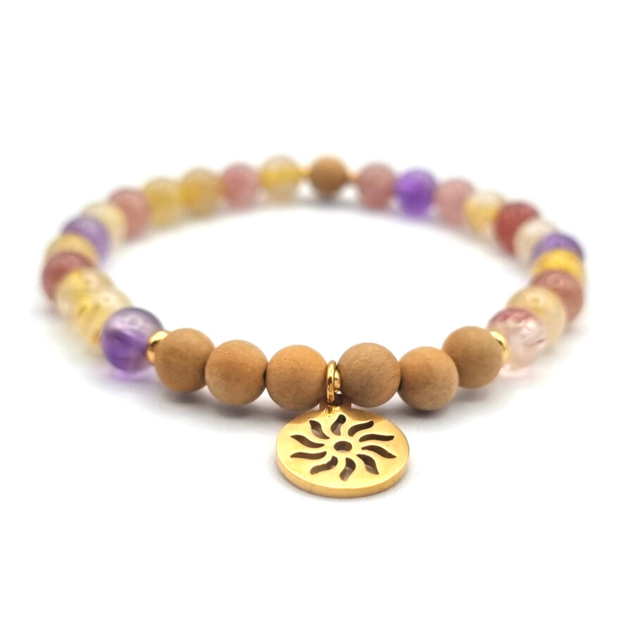 ARMBAND Amethyst und Quarz mit Sandelholz und Anhänger