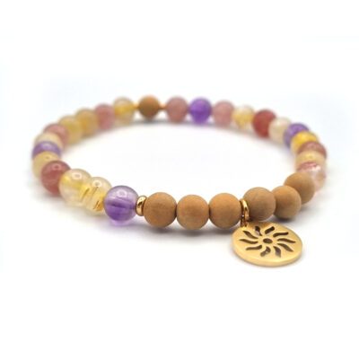 ARMBAND Amethyst und Quarz mit Sandelholz und Anhänger