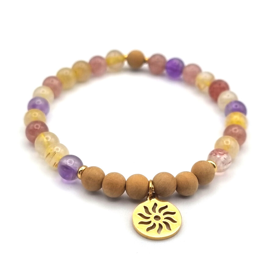 ARMBAND Amethyst und Quarz mit Sandelholz und Anhänger
