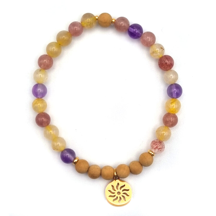 ARMBAND Amethyst und Quarz mit Sandelholz und Anhänger